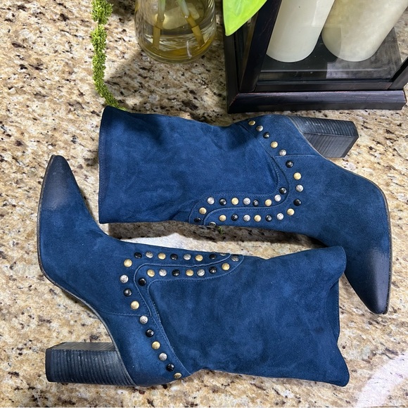 Free People Studded Navy Blue Dakota Distressed Heel Boot 39 - Picture 5 of 14